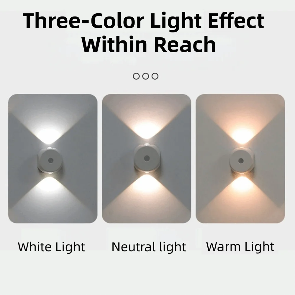 Adjustable Brightness LED Wall Lamp 3 Color Changing Wireless Rechargeable Night Light ABS Body Up Down Light