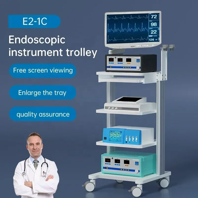 Mobile Laparoscope Tower 4 Layers Medical Endoscope Cart Instrument Trolley For Sale
