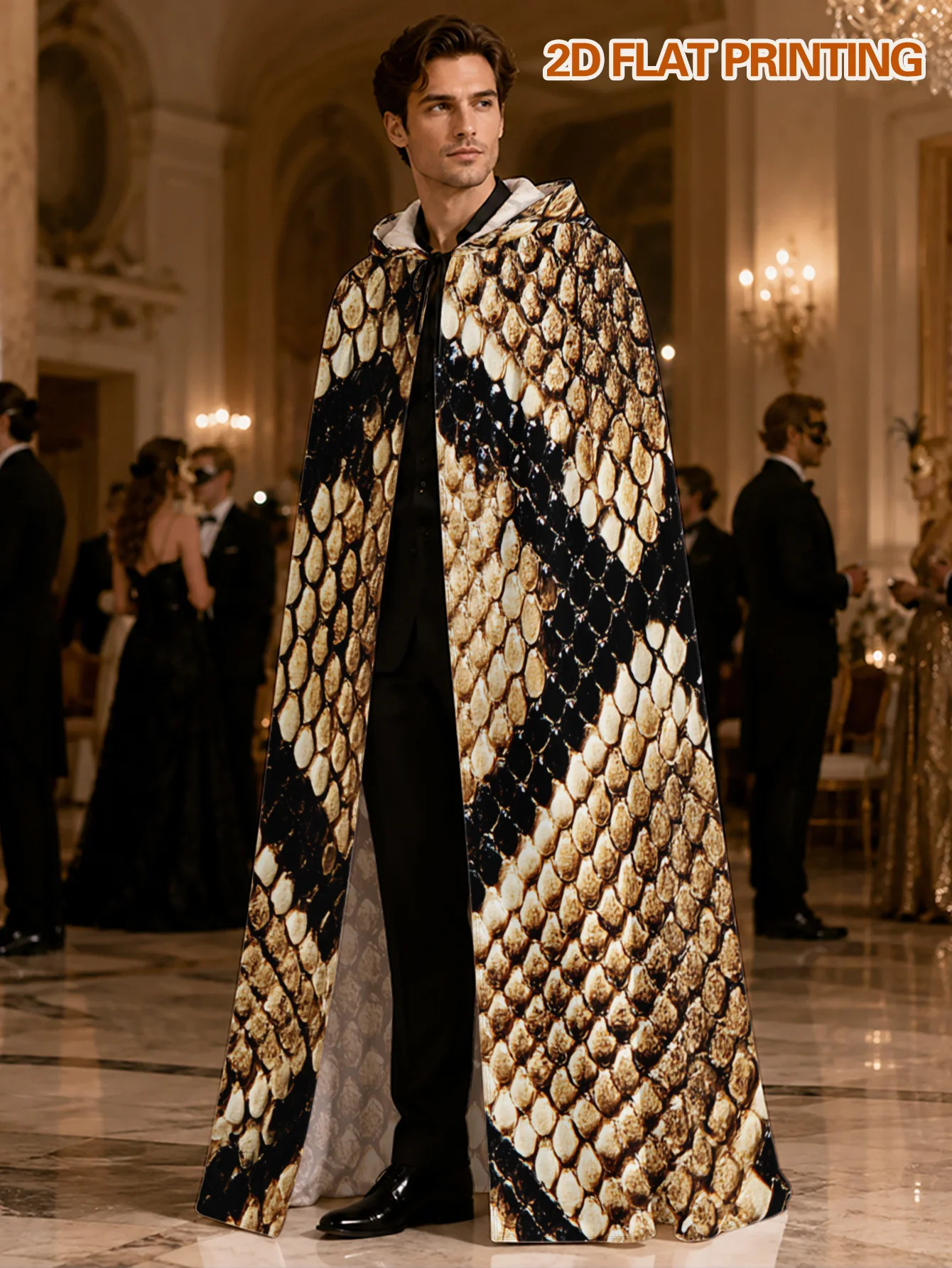 Unisex Snake Skin Print Hooded Cloak Cape Stretchable Hooded Costume with Snake Scale Loose Fit for Men Women