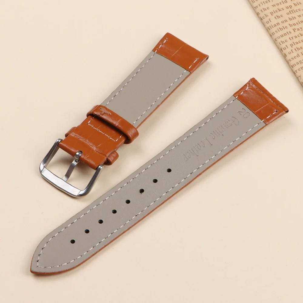 Echtleder-Kalbslederarmband 10/12/13/14/15/16/17/18/19/20/21/22/24 mm, universelles Uhrenarmband mit Slub-Muster, Uhrenzubehör – Detail 8