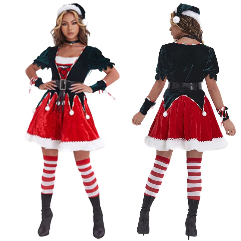 

Santa Claus Mini Dress Performance Costume Stage Outfit Christmas Clothing Fashion Fancy Dress Vintage Carnival Pleuche Fashion