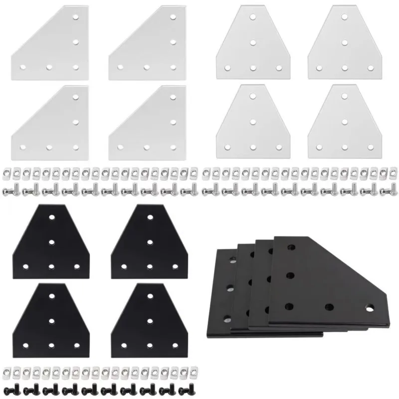 

4pcs Corner Bracket Plate 2020 Series 5 Hole L T Shape Joint Plates with Nuts Screws for Slot 6mm 20S Aluminum Rail Accessories