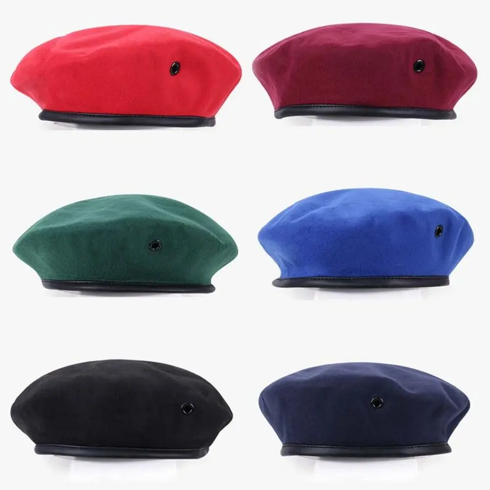 

Fashion Adjustable Berets Hat Autumn and Winter Solid Color Uniform Cap For Cosplay Adult Painter Cap Stage Performance