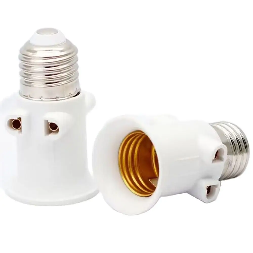 Europeu Duplo UE para E27 Lâmpada LED Adaptador, 2EU Plug Converter, Suporte Base da Lâmpada, Soquete de Luz Parafuso, Branco, 1Pc