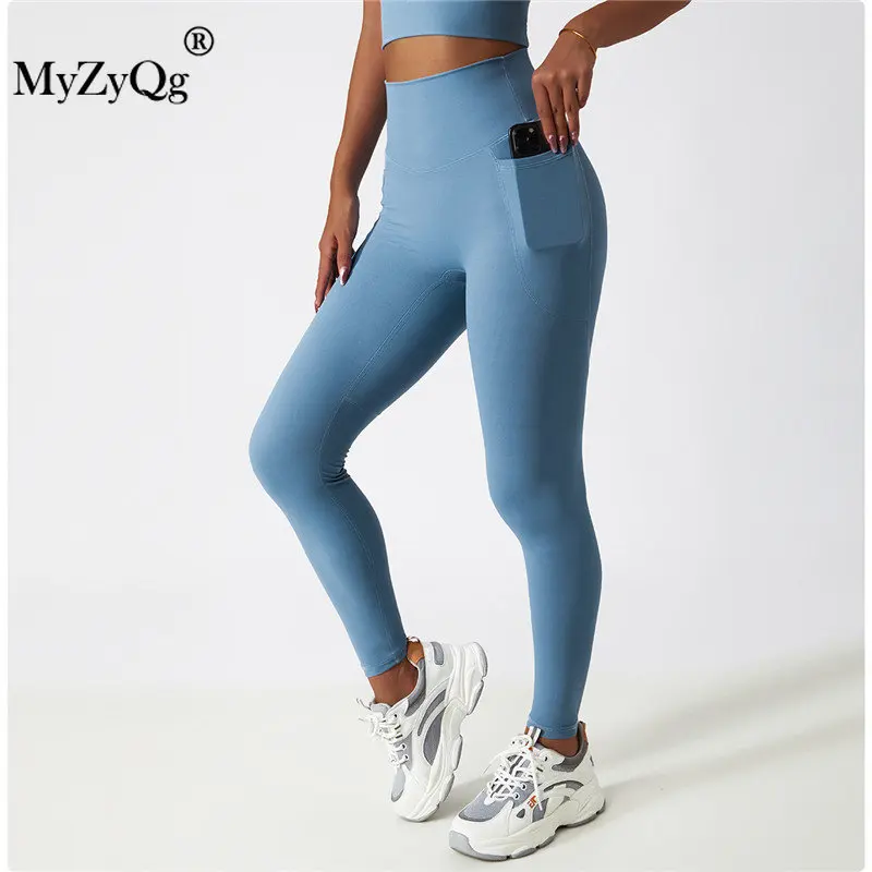 

MyZyQg Women Quick Dry Peach Hip Yoga Pant Pockets Fitness Tight Training Running Leggings Sports Wear Gym Workout Bottoming