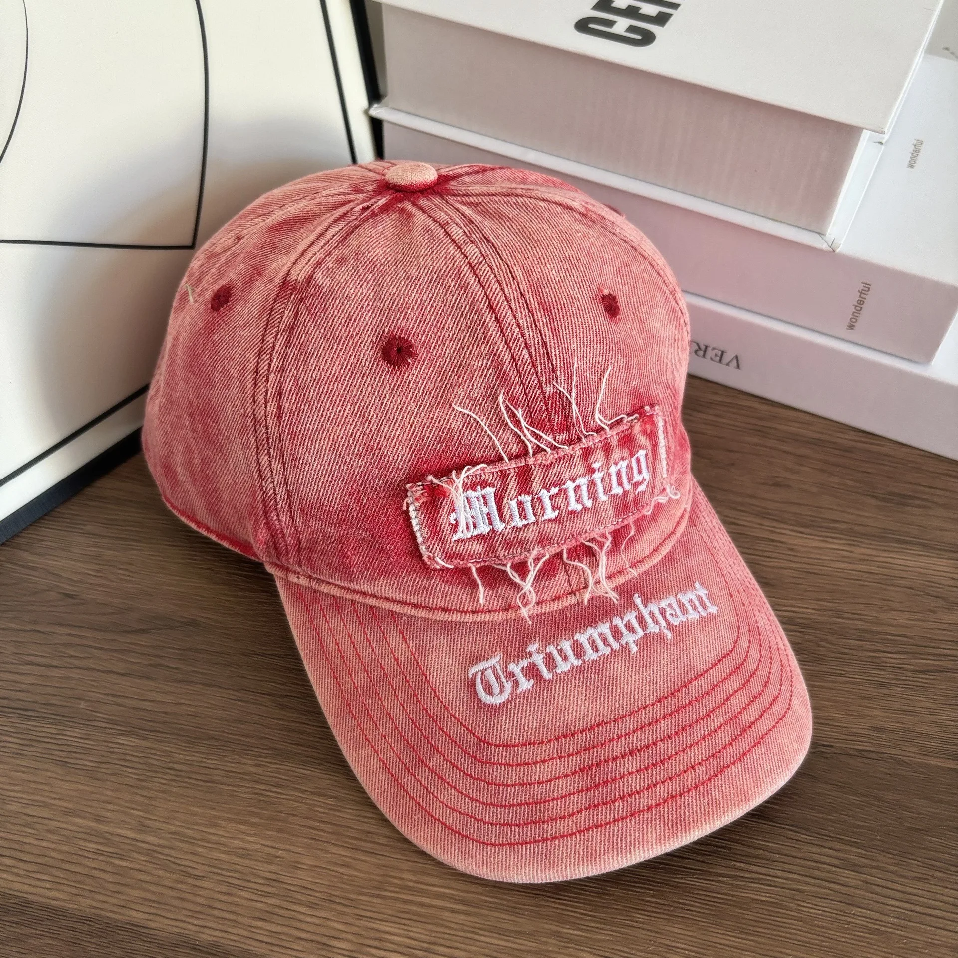 

vintage faded denim baseball cap women men unisex cotton washed distressed ripped letters embroidered spring summer caps