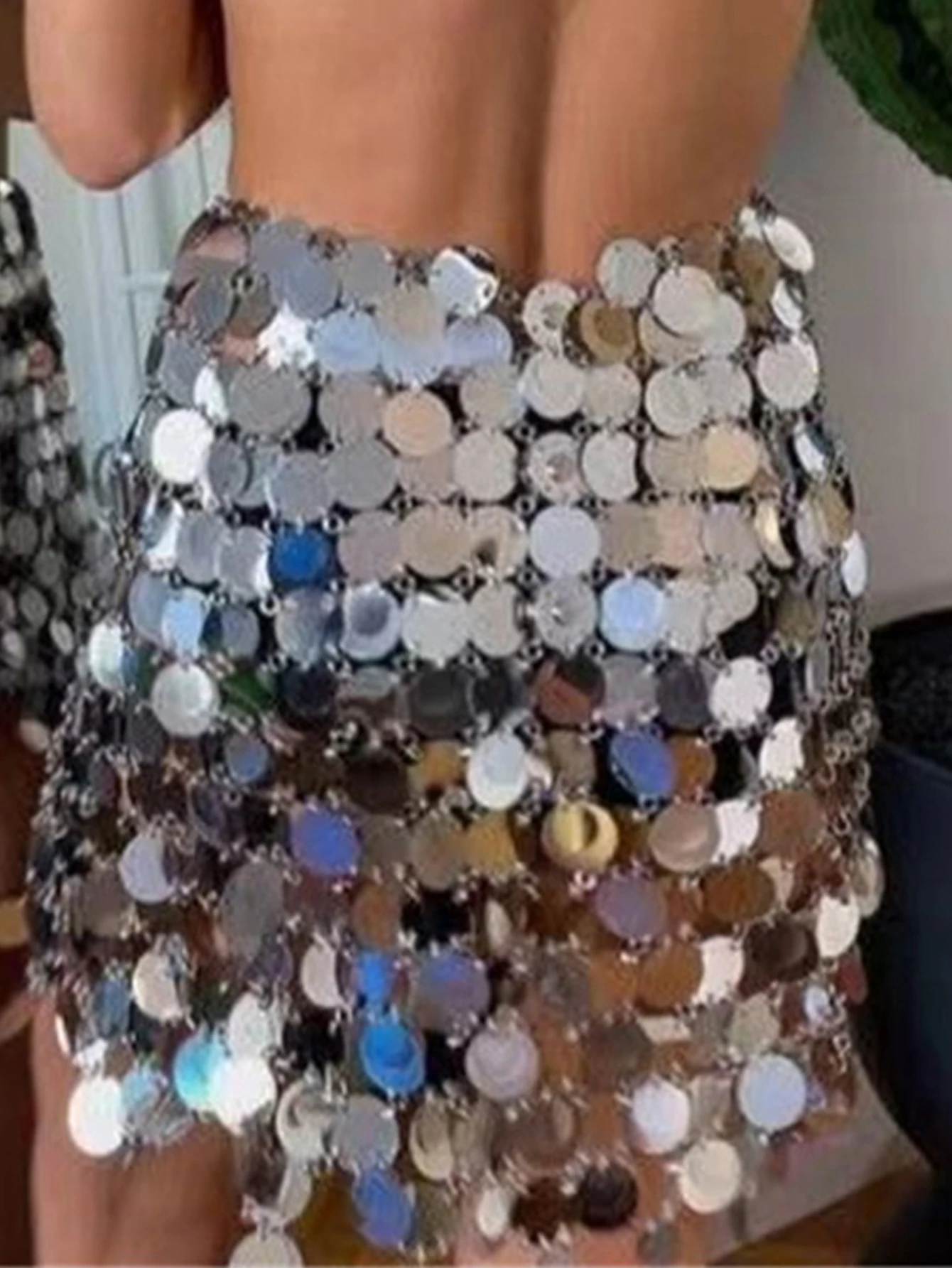 

Sexy Y2k See Through Metal Sequin Mini Women Summer Beach Club Party Skirt Pencil Skirts Woman 2025 Rave Festival Clothing