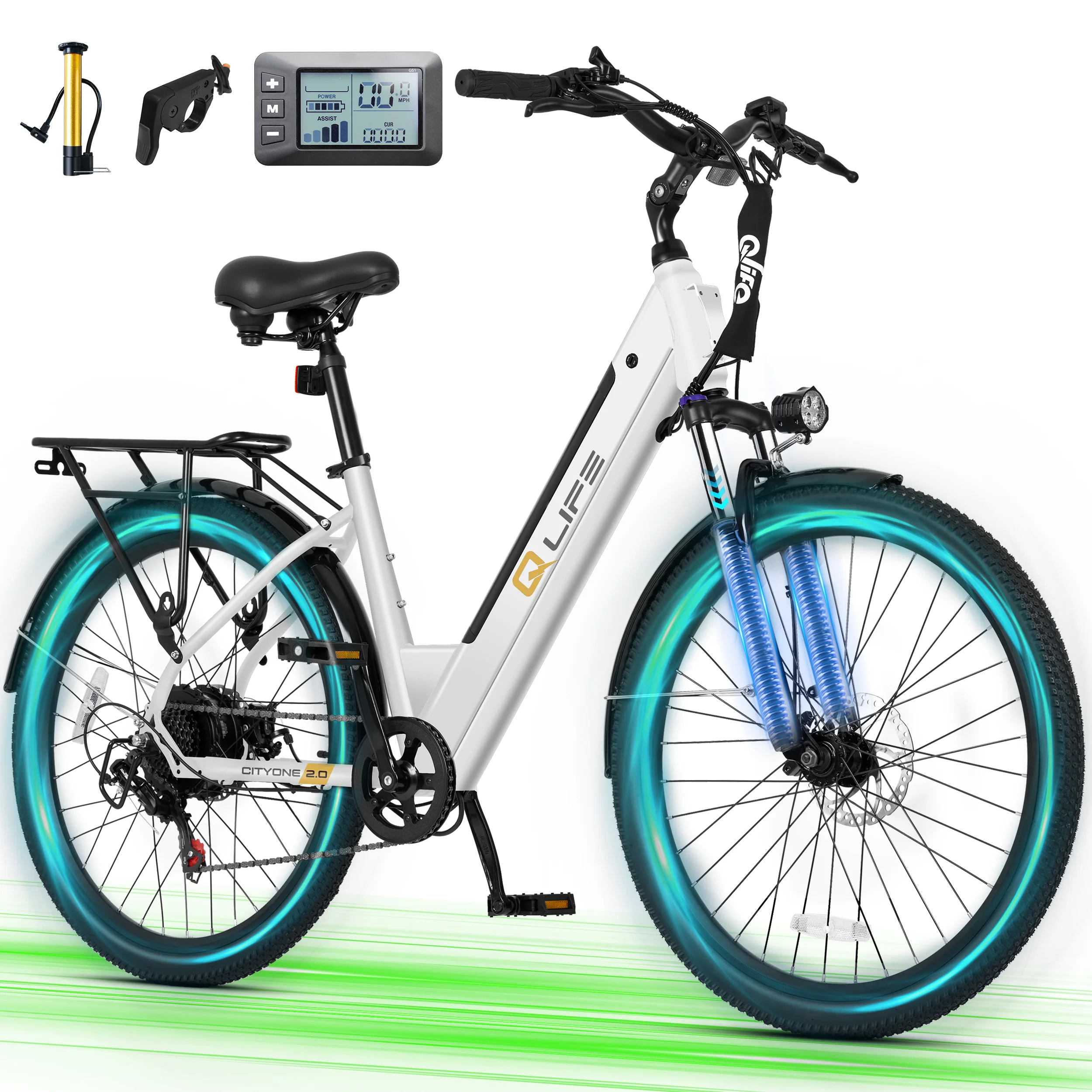 Qlife Cityone ST 2.0  26" Electric Bike for Adults, 1200W Peak Motor 48V 10.4Ah Battery, 28MPH 55 Miles, 7-Speed Electric Bicycle with Front Suspension image 3