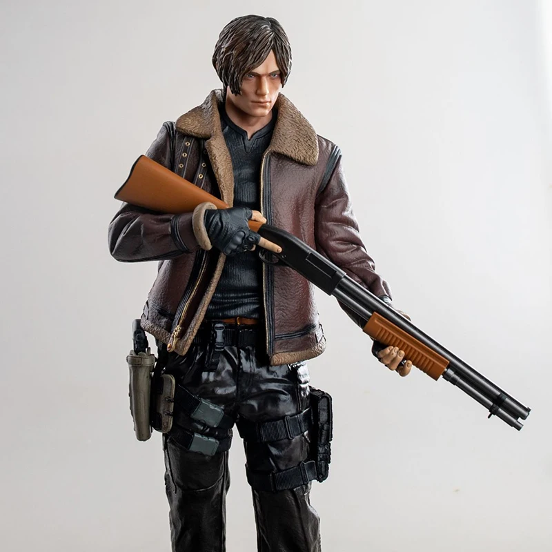 PVC Action Figures of Resident Evil, Leon Figure, Roupa de Couro, Leon Scott e Bush, Caçador de Zumbis, Estátua Modelo, Toy Gift, 33cm