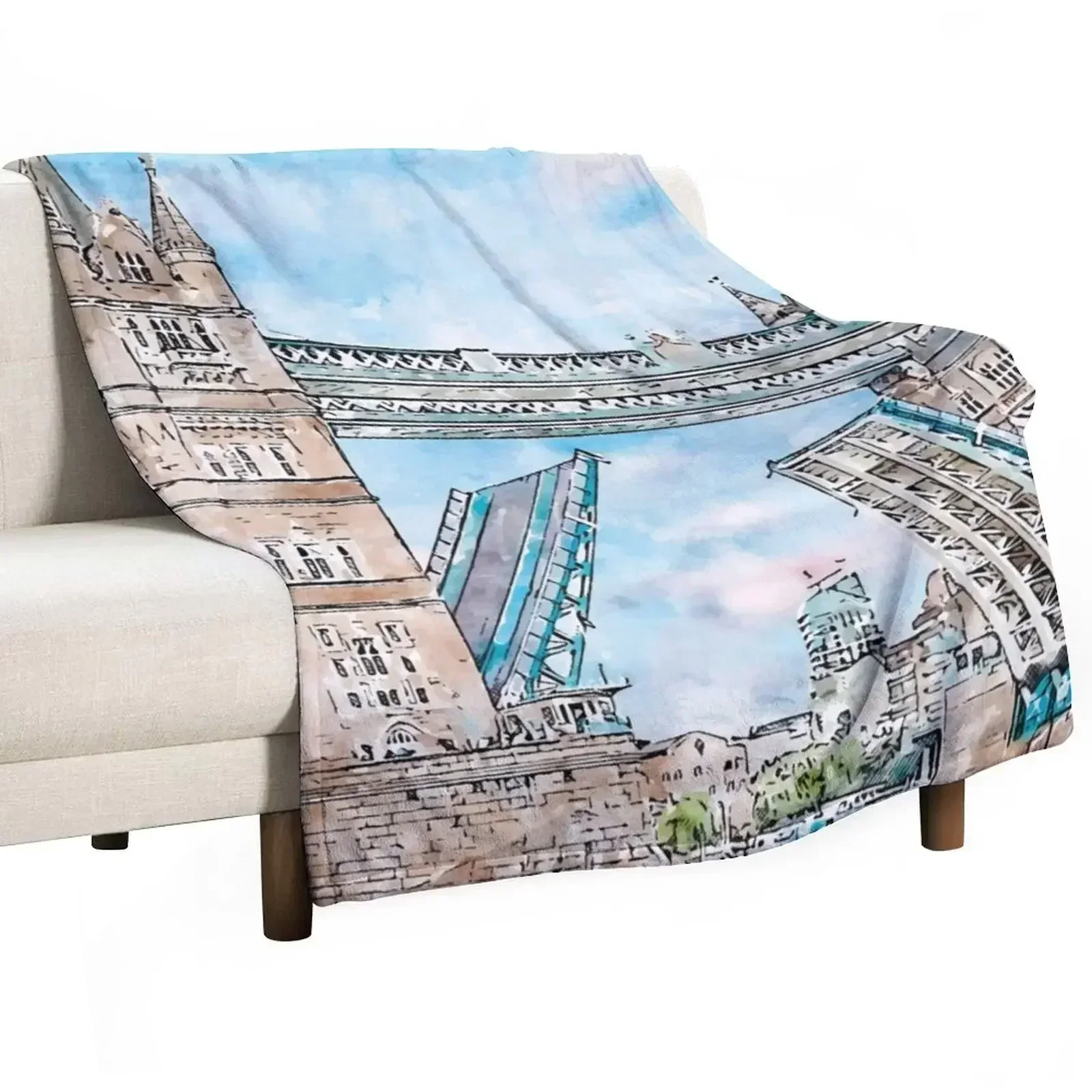 Tower Bridge London paint Throw Blanket Vintage Custom for babies Warm Soft Luxury Designer Blankets