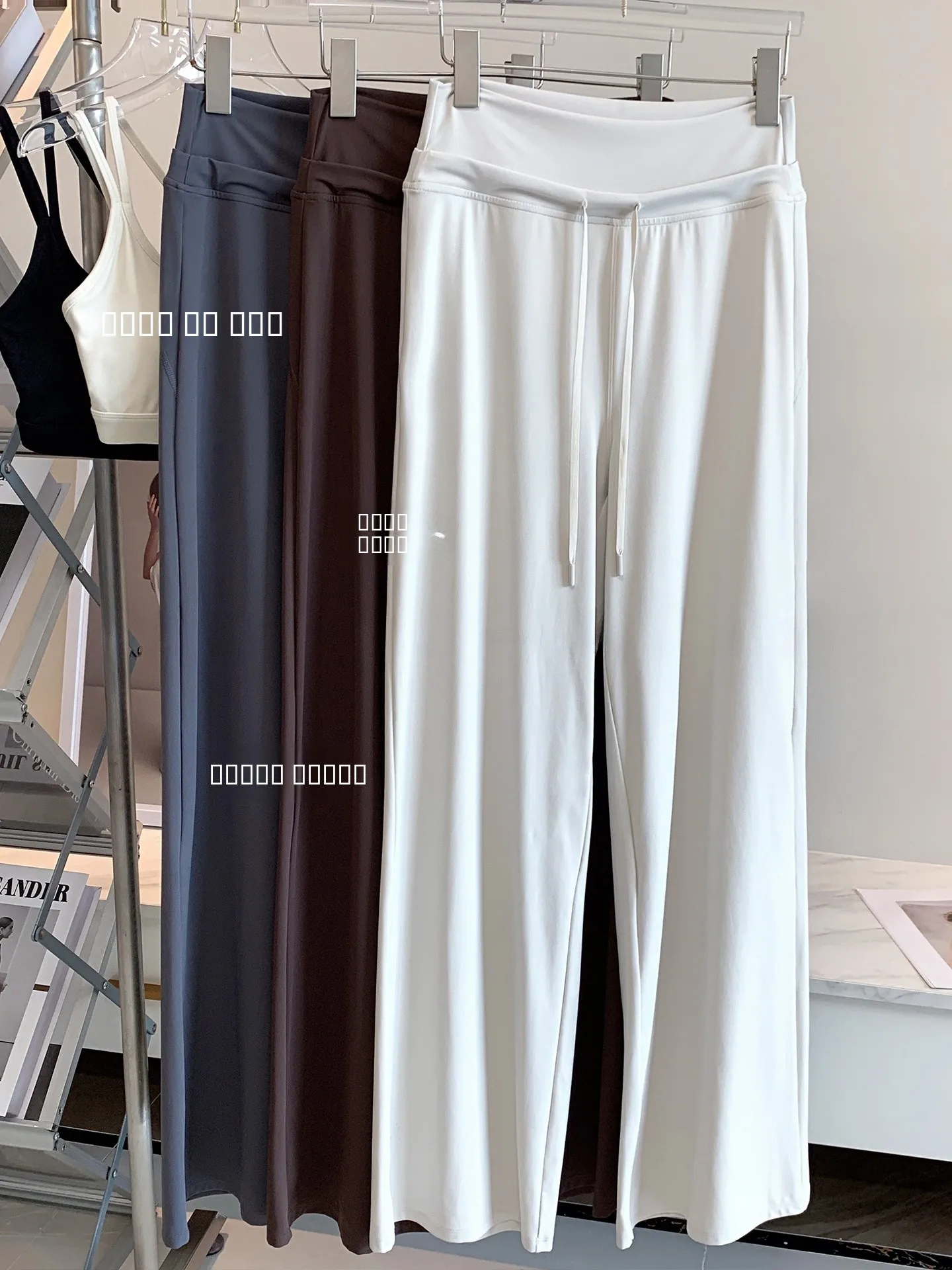 

High Waist Dstring Wide Leg Pants Women Loose Drapey Straight Leg Casual Outdoor Running Trousers Simple Sport Sle
