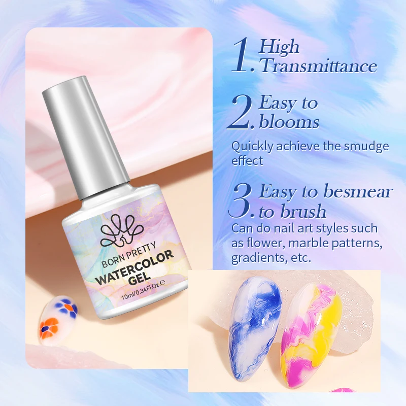 BORN PRETTY Klarer Aquarell-Marmor UV-Gel Nagellack Transparenter Farbverlauf Malgel Herbst Winter DIY Nagelkunst Dekorationswerkzeuge – Detail 6