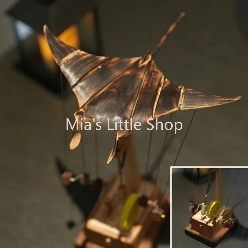 Handmade Wooden Manta Ray Automaton, Creative Craft Decor Art Ornament