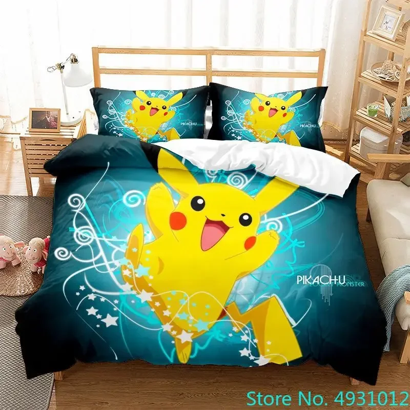 Anime Pokemon Pikachu Explosive Lightning Bedding Set Pillowcase Bedclothes Cartoon 3D Printed Kids Adult Boys Duvet Cover Gift