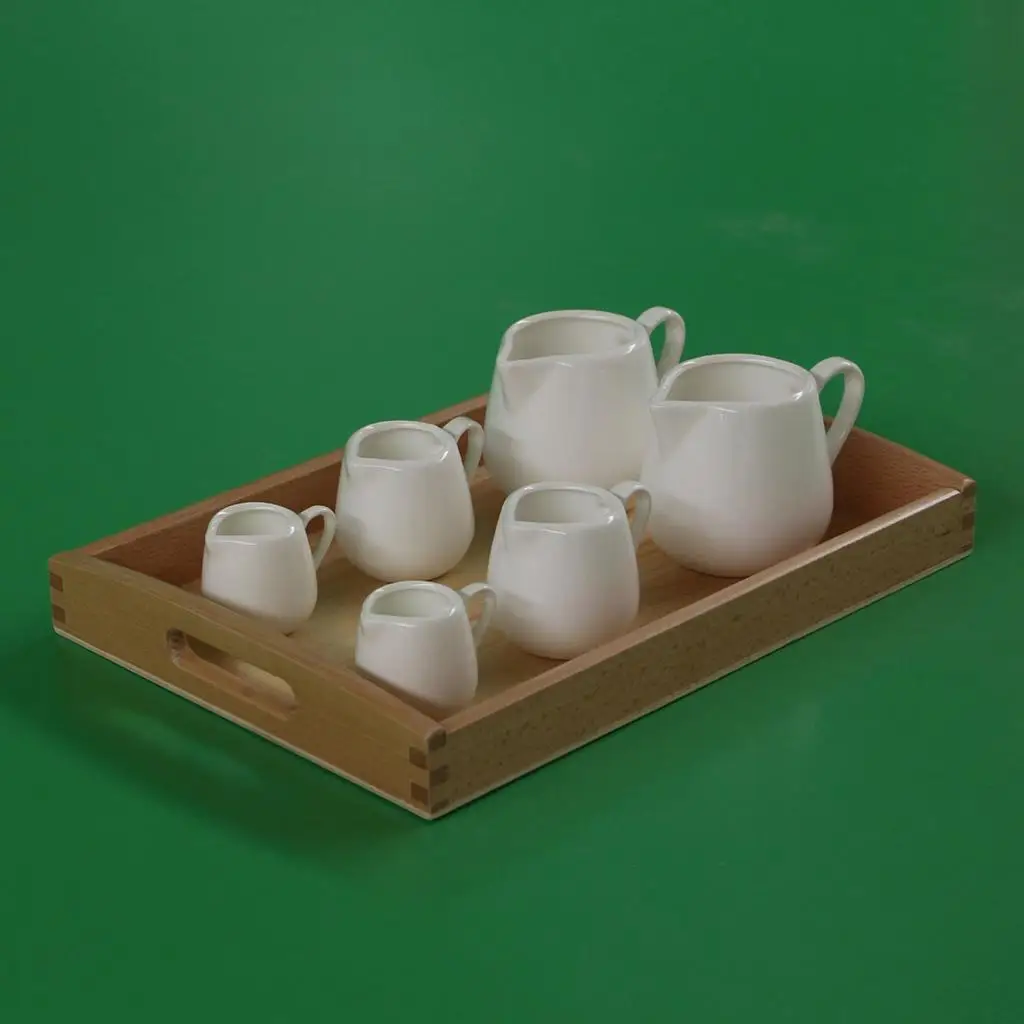 Wooden Montessori Pouring Kit - Basic Life Skills Development Toy for Kids Toddler Tray and 6pcs Porcelain