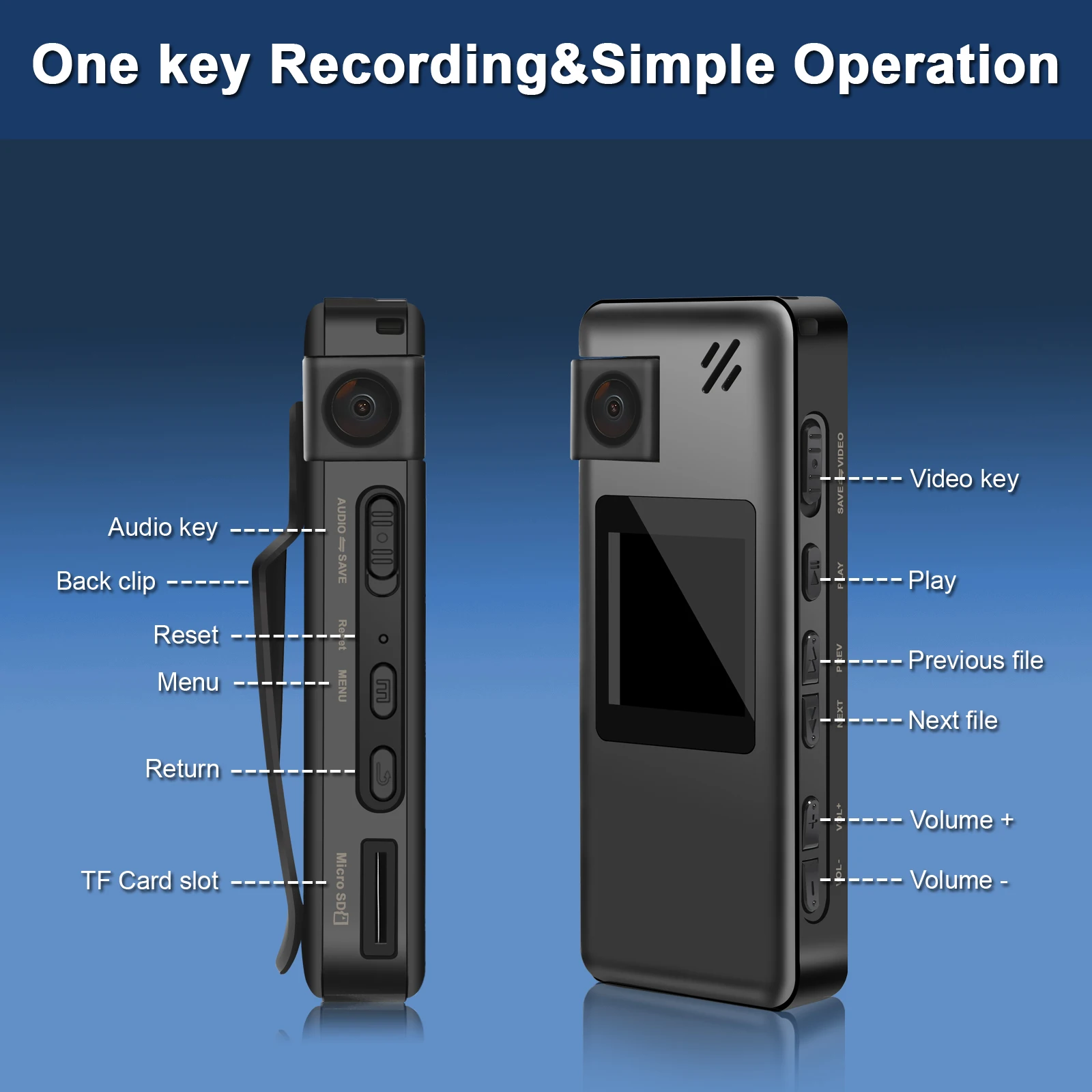 Vandlion A32 Mini Body Worn Camera 1800mAh Large Battery Life 1.3" HD Screen Night Vision 1080P Video Recording Webcam Sports DV view 4