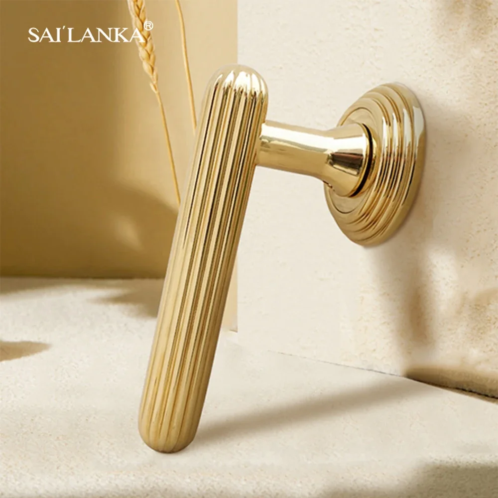 SAILANKA-Juego de cerradura de puerta moderna, manija de puerta de casa de latón cepillado para dormitorio, Athroom, manija de puerta de madera doble, perilla de manilla falsa