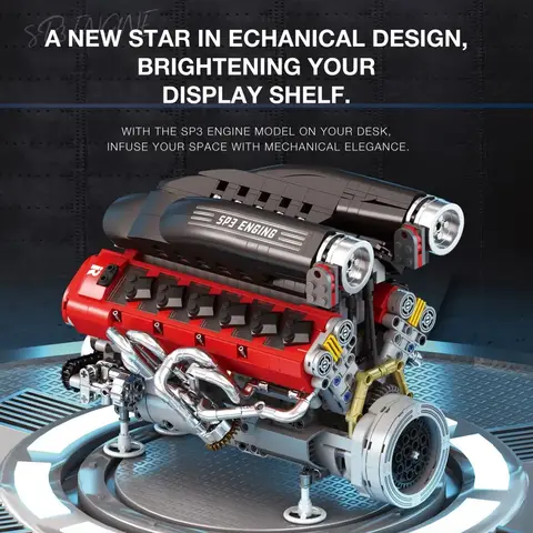 1240 पीसीएस एसपी3 इंजन 12 सिलेंडर आंतरिक दहन इंजन मॉडल प्रौद्योगिकी ईंटें विचार डेस्कटॉप आभूषण बच्चों DIY खिलौने उपहार 10 best sales लेगो इंजन - №8