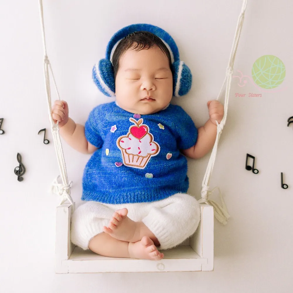 ❤️Newborn Photography Clothing Hat+Top+Trousers+Headphones 4Pcs/set Studio Baby Boy Photo Props Accessories Clothes Outfits