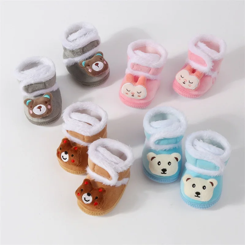 Bottes d'Hiver pour Bébé Fille et Garçon, Chaussures Antidérapantes à Semelle Souple, Premiers Pas, Sourire de Lapin/Ours 3D