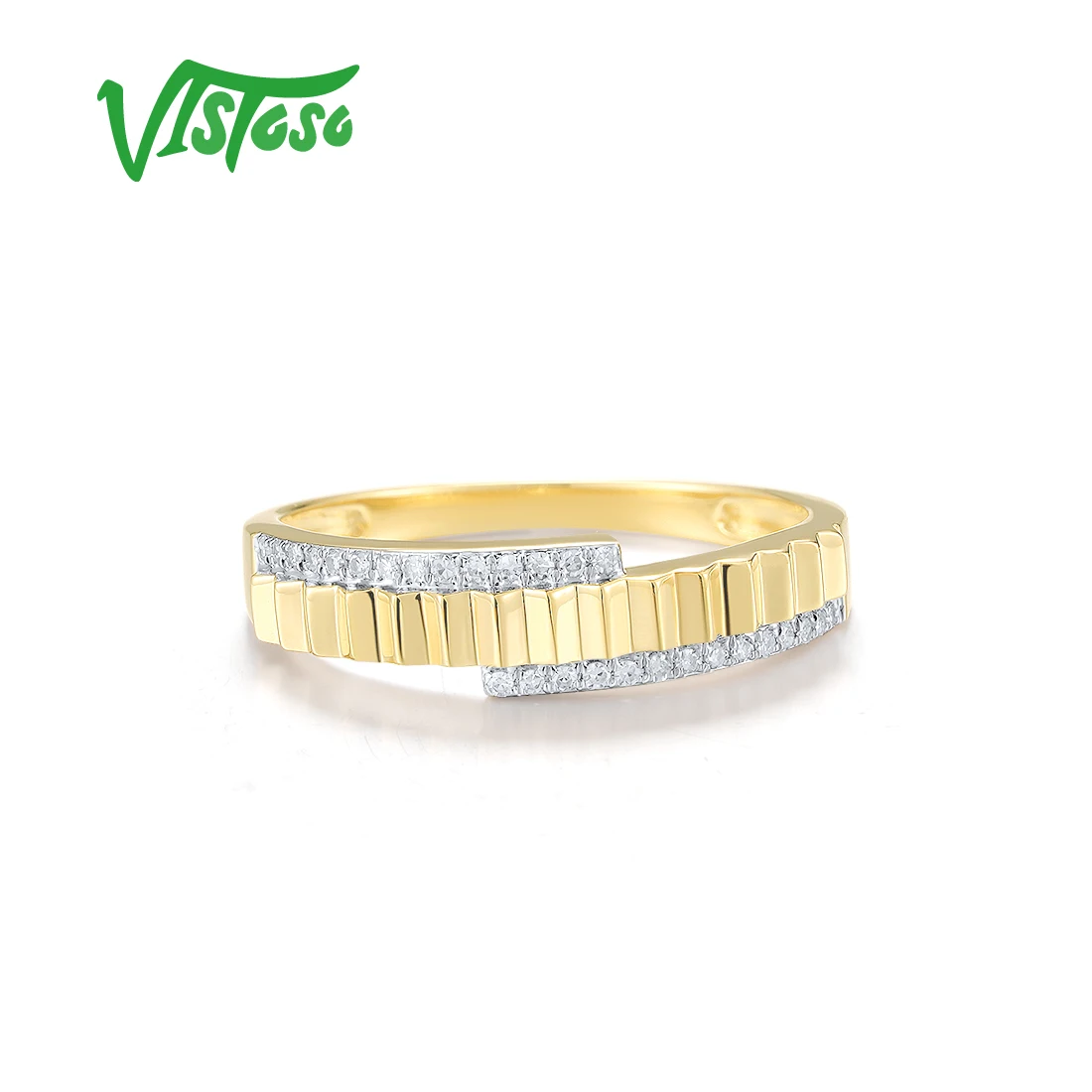 VISTOSO Real 14K 585 Yellow Gold Ring For Women Sparkling Diamonds Traditional Band Wedding Engagement Fine Jewelry