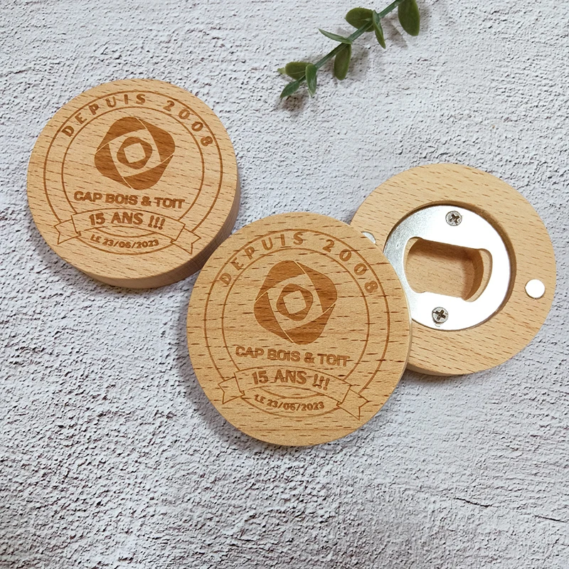 Personalized Wine Beer Opener Multi-Functional 2 in 1 Bottle Openers Refrigerator Magnet Decoration Custom Wooden Bottle Opener