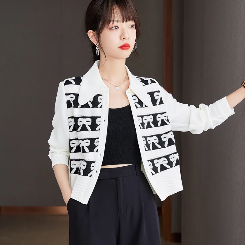 

New,Fall,Winter,Korean,Style,Sweater,Chic,Sexy,Jacquard bow embroidery,Women,Long Sleeve,Knitted,Cardigan,Button,Tops,5102102