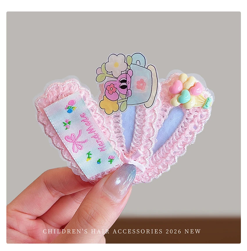 2026 5er-Set Cartoon Hasen Spitzenblumen Haarspangen für Mädchen, Babys, Kleinkinder – Modische koreanische, schmerzfreie Haarclips als Partygeschenk – Detail 8