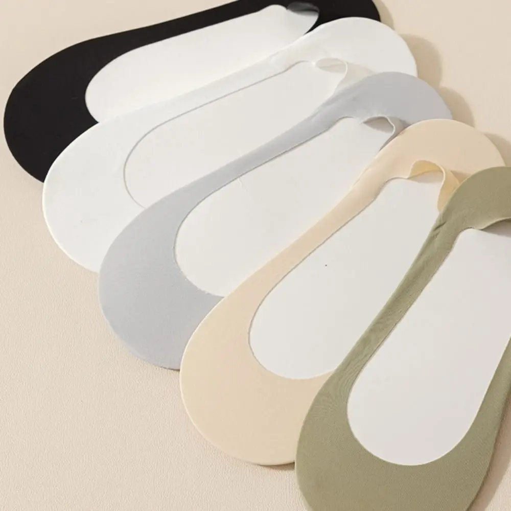 

3Pairs Simple Solid Color Sponge Soles Boat Socks Cotton Anti Slip Invisible Socks Women Ice Silk Hosiery Ankle Socks Daily