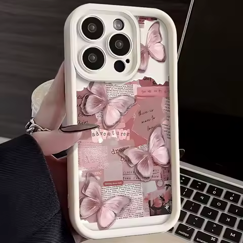 NIS Retro Pink Butterfly Phone Case for Samsung Galaxy A55 A35 A25 A15 A05 A05S A24 A13 A23 A12 A22 A32 A52 A52S A72 A11 Cover