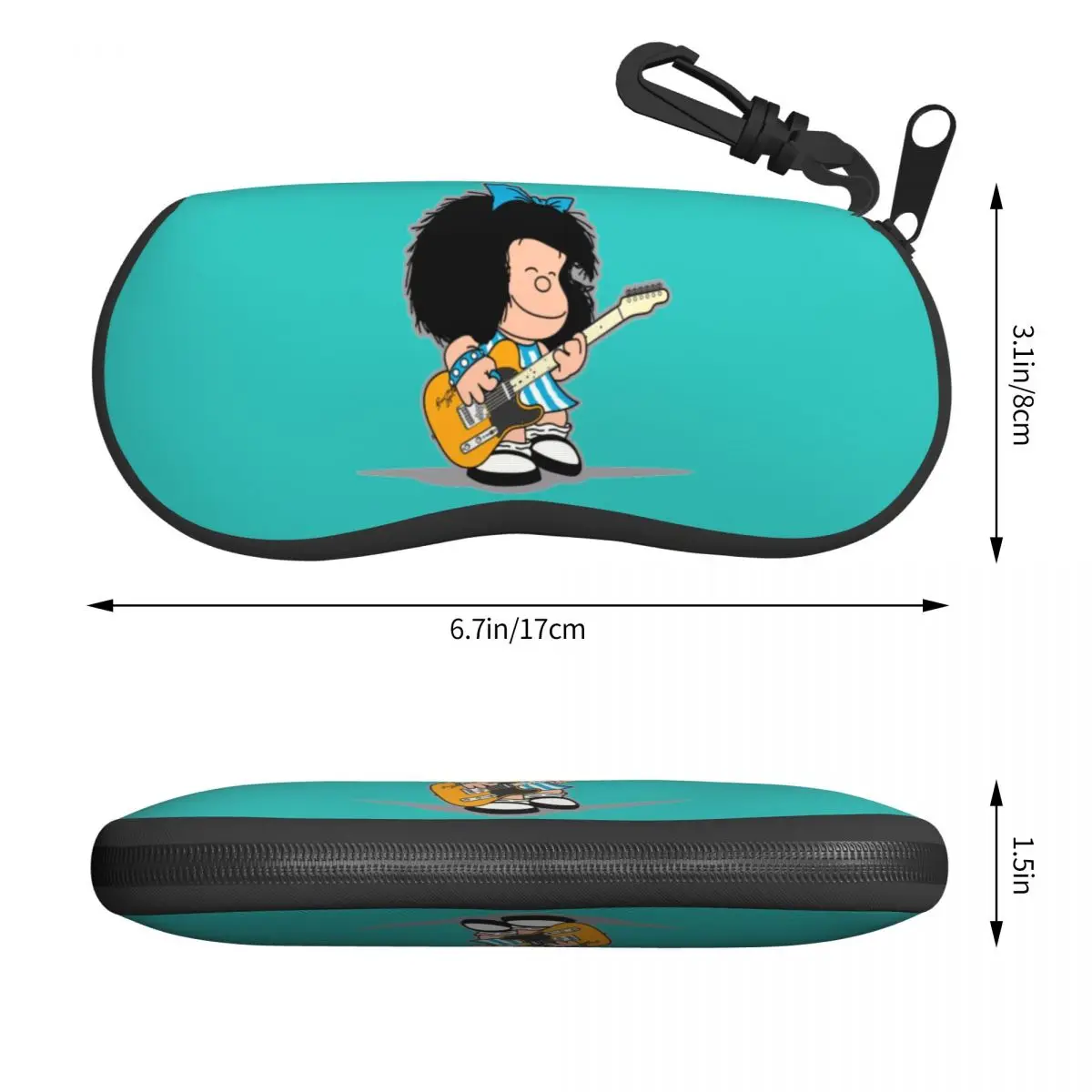 Custom Mafaldas Playing Her Guitar Sunglasses Soft Case Neoprene Zipper Quino Shell Eyeglass Case Protective Box For Glasses