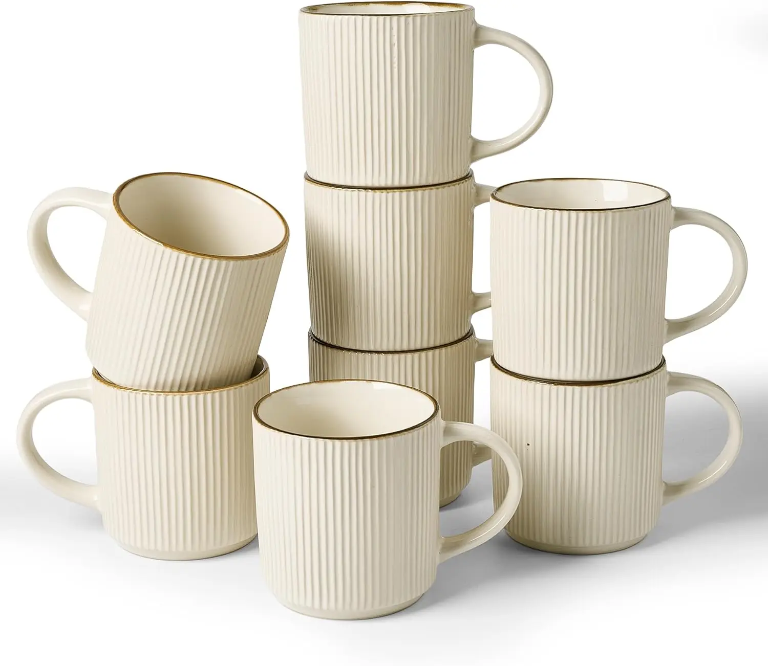 

8-Piece Ceramic Coffee Mug Set, 12 oz Stoneware Cups with Handle for Hot Drinks, Dishwasher Safe, White
