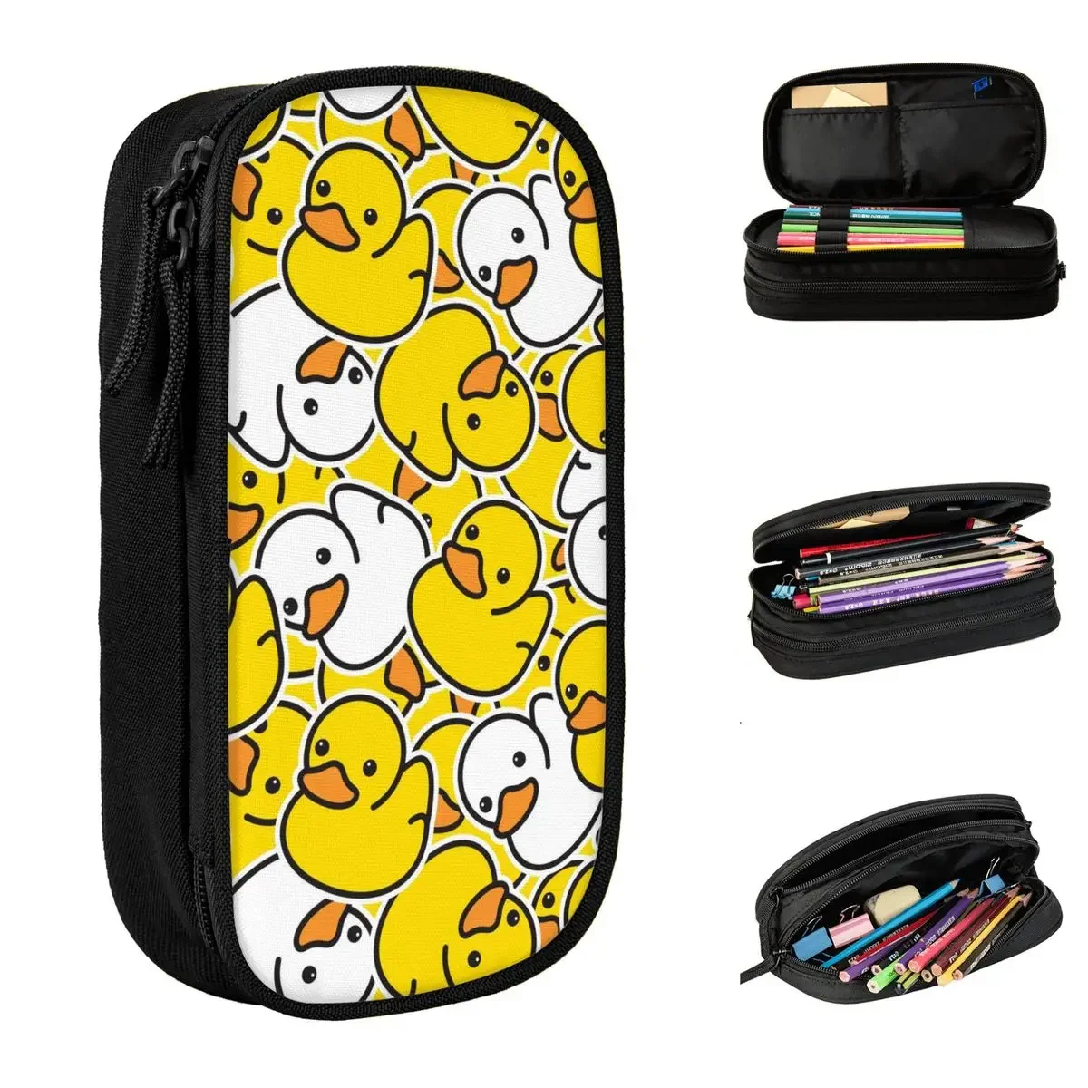 Cute Duck Pattern Ducky Cartoon Pencil Case Animal Pencilcases Pen Holder for Student Bags School Supplies Gifts Stationery