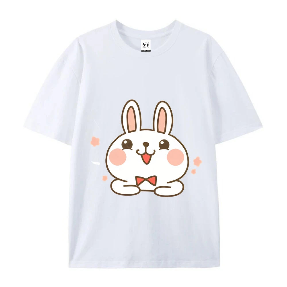 Unisex Beige T - Shirt, Cute Bunny Graphic Print, Adorable Animal Design, Casual Short - Sleeve, Trendy Streetwear Tee