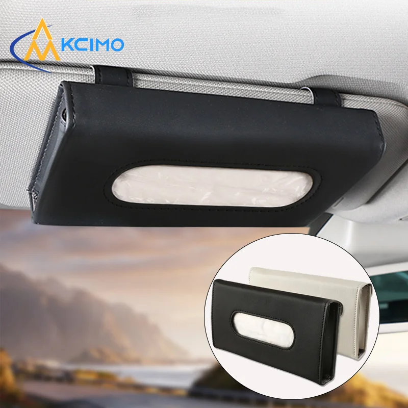PU Leather Multifunctional Car Sun Visor Tissue Holder, Versatile Hanging Storage Box Interior Decoration Accessory Universal