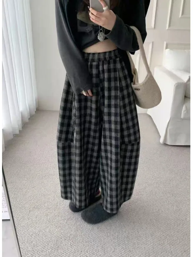 

Корейские широкие брюки-баллоны для женщин, зимние, с высокой талией, утягивающие, повседневные, свободные, универсальные, укороченные (7/8)