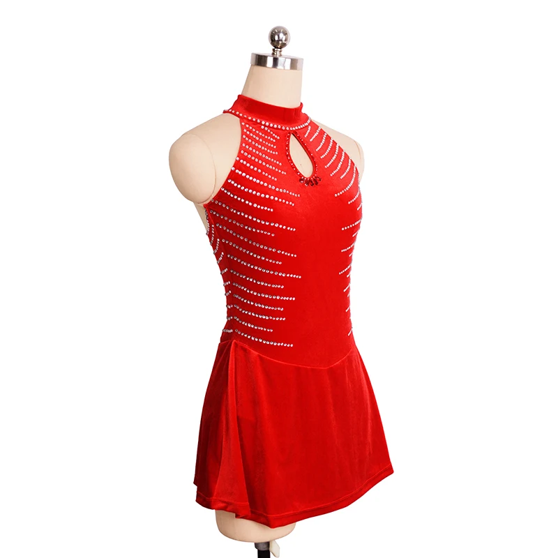 Vestido de patinaje artístico Nasinaya, falda de competición personalizada para patinaje sobre hielo para niñas, mujeres y niños, gimnasia, terciopelo rojo brillante