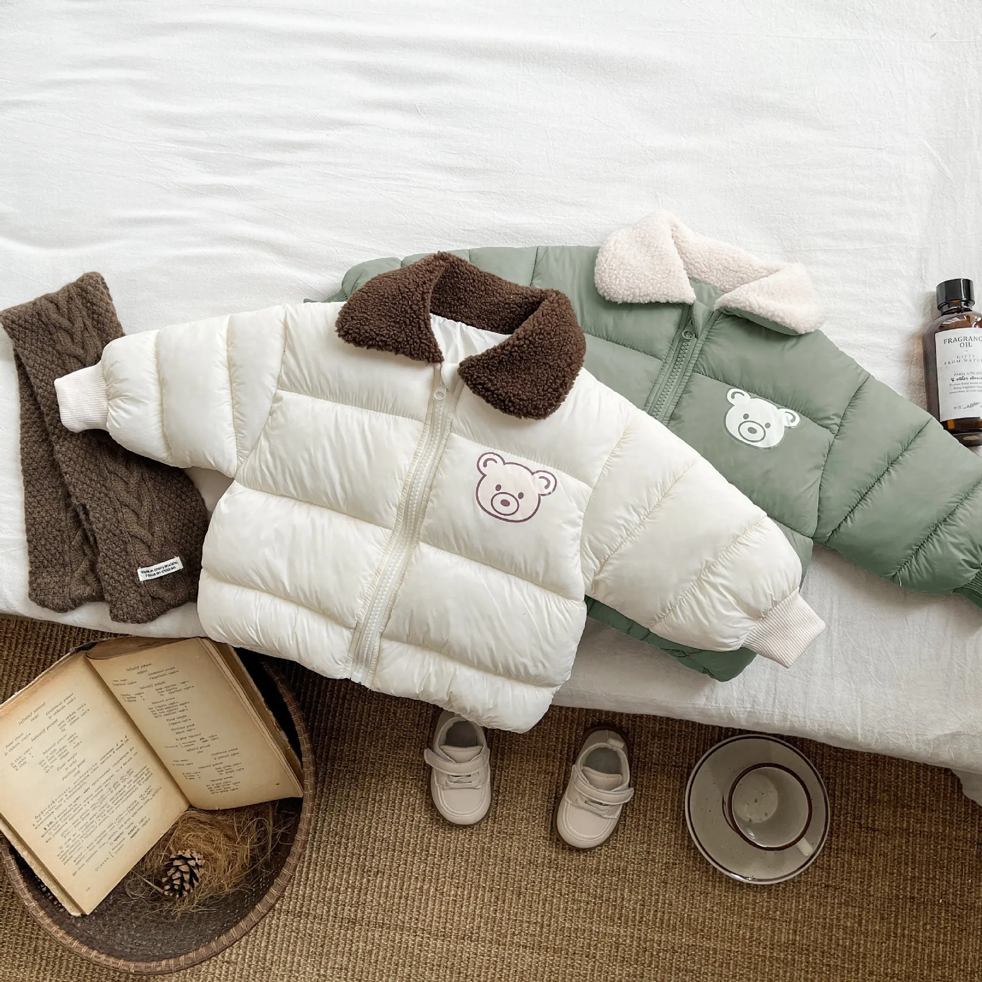 

Cartoon Bear Boys' Jackets Outerwear Coats Winter Cotton Jacket Baby Lamb Wool Collar Thickened Warm Jacket