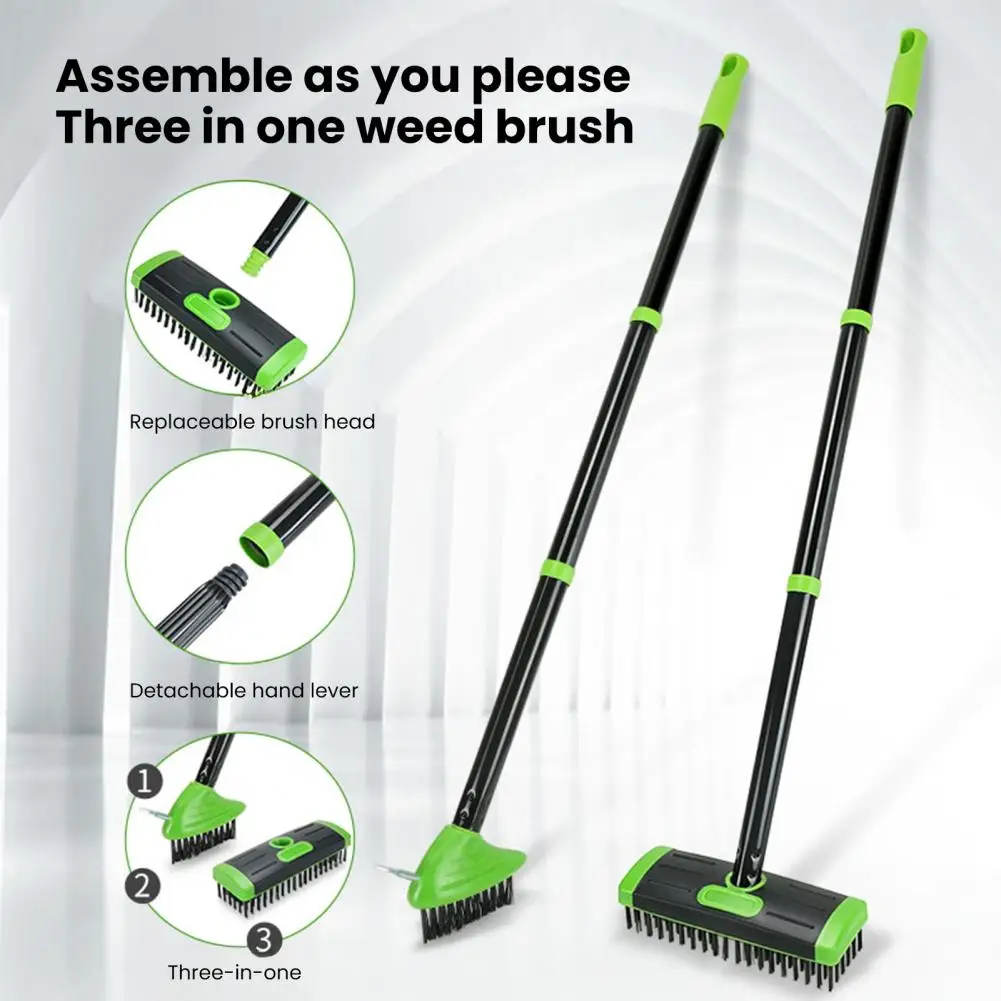 Adjustable Outdoor Brush 3-in-1 Deck Brush with Long Handle Floor Scrub Brush for Patio Driveway Detachable Weed for Stone