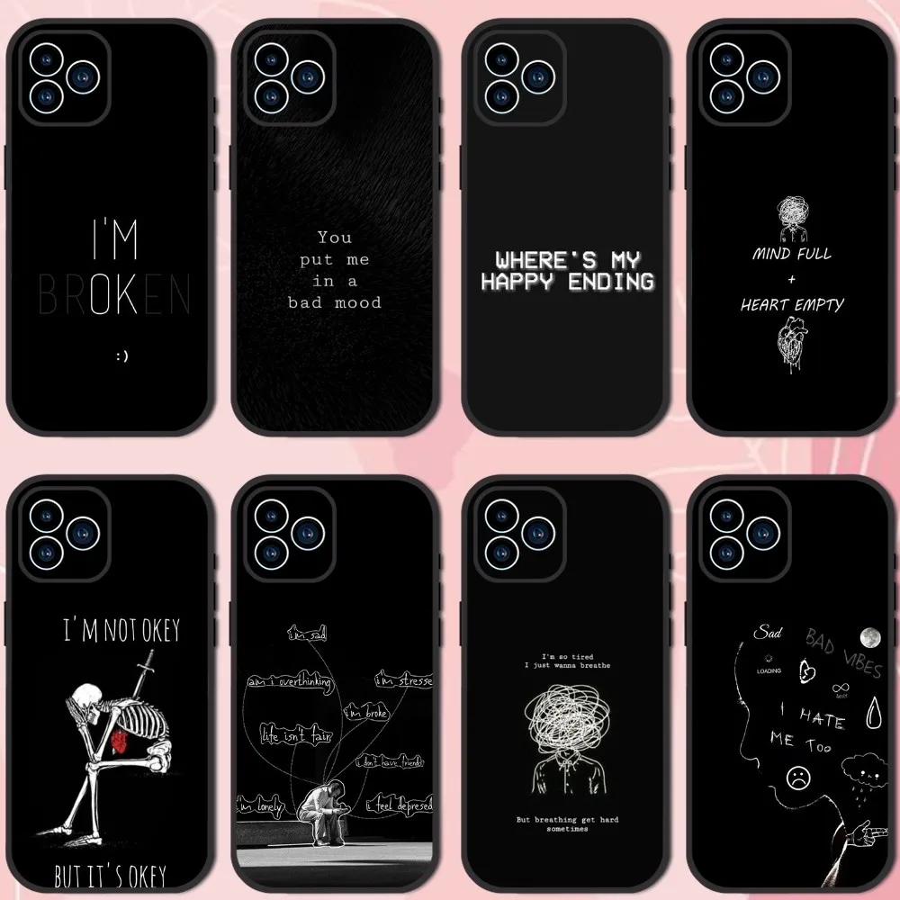 Sad Depression Black Word Phone Case For Samsung Galaxy S10 FE S21 Ultra S22 Lite Soft Phone Shell Back Cover