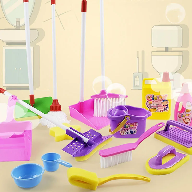 16 stks/set kinderen Schoonmaken Stoffer Bezem Bezem Schoonmaken Speelgoed Baby Mop Mini Tool Set Speelhuis Speelgoed