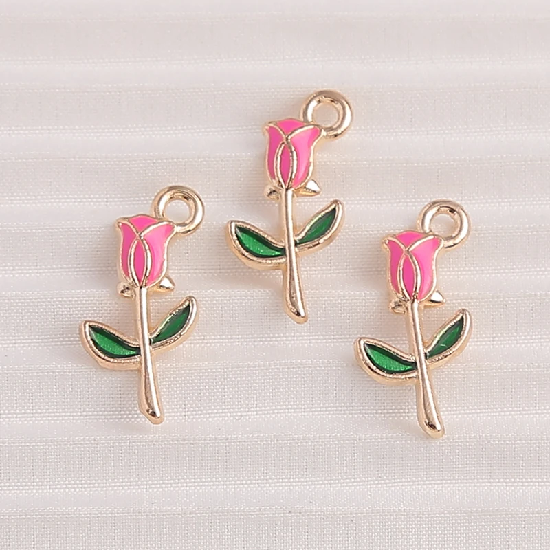10 Stück 10 x 18 mm niedliche Emaille-Rosen-Blumen-Charms-Anhänger für Schmuckherstellung, Halsketten, Ohrringe, Armbänder, DIY-Bastelzubehör – Detail 6