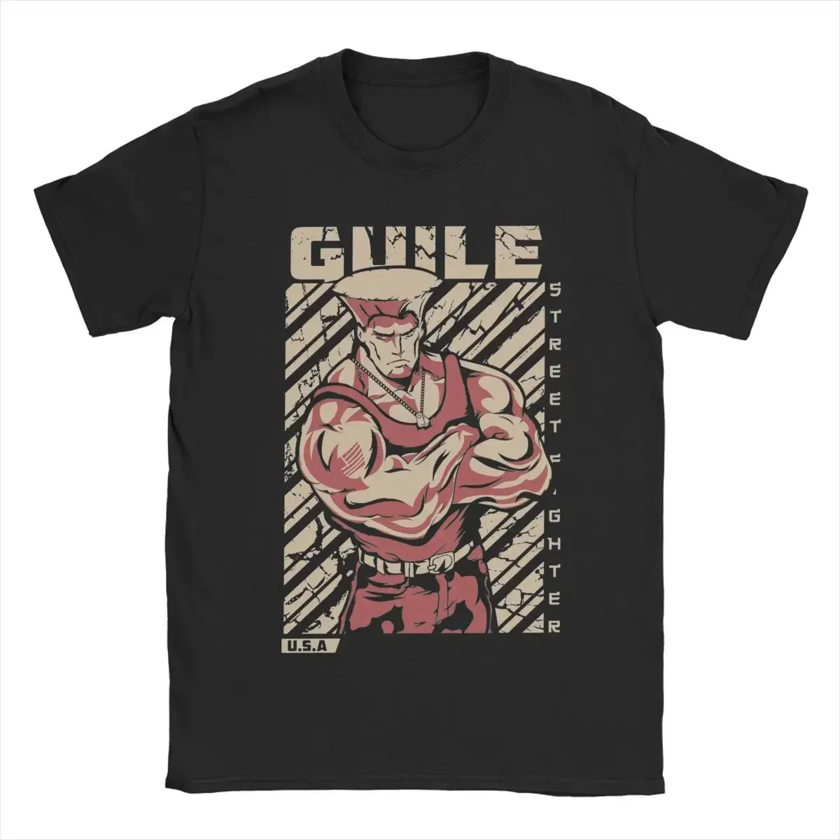 Guile Streets Fighters Men T Shirt Game Funny Tee Shirt Short Sleeve Crew Neck T-Shirts Cotton Plus Size Tops