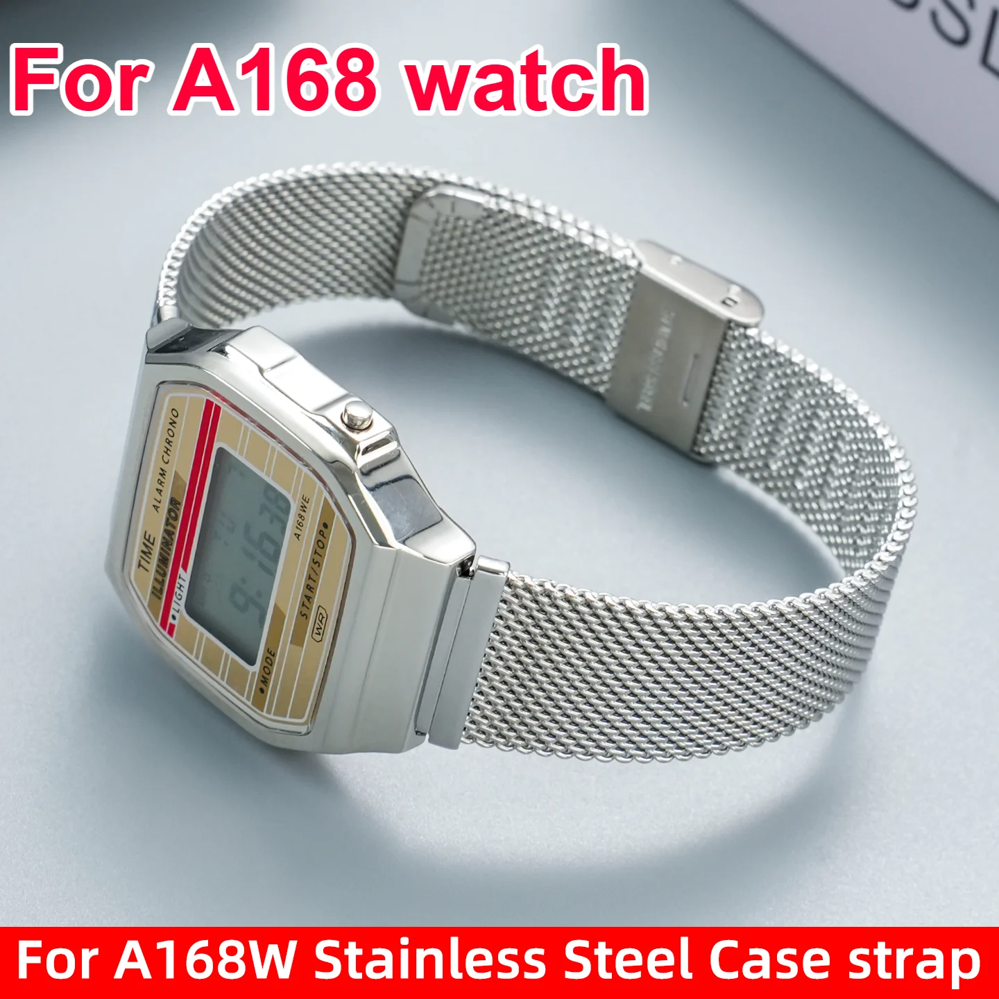 A168 Upgrade Mod Kit For Casio 3298 A168WA Watch Stainless Steel Case bezel band Solid Metal Shell&Strap Replacement Accessories