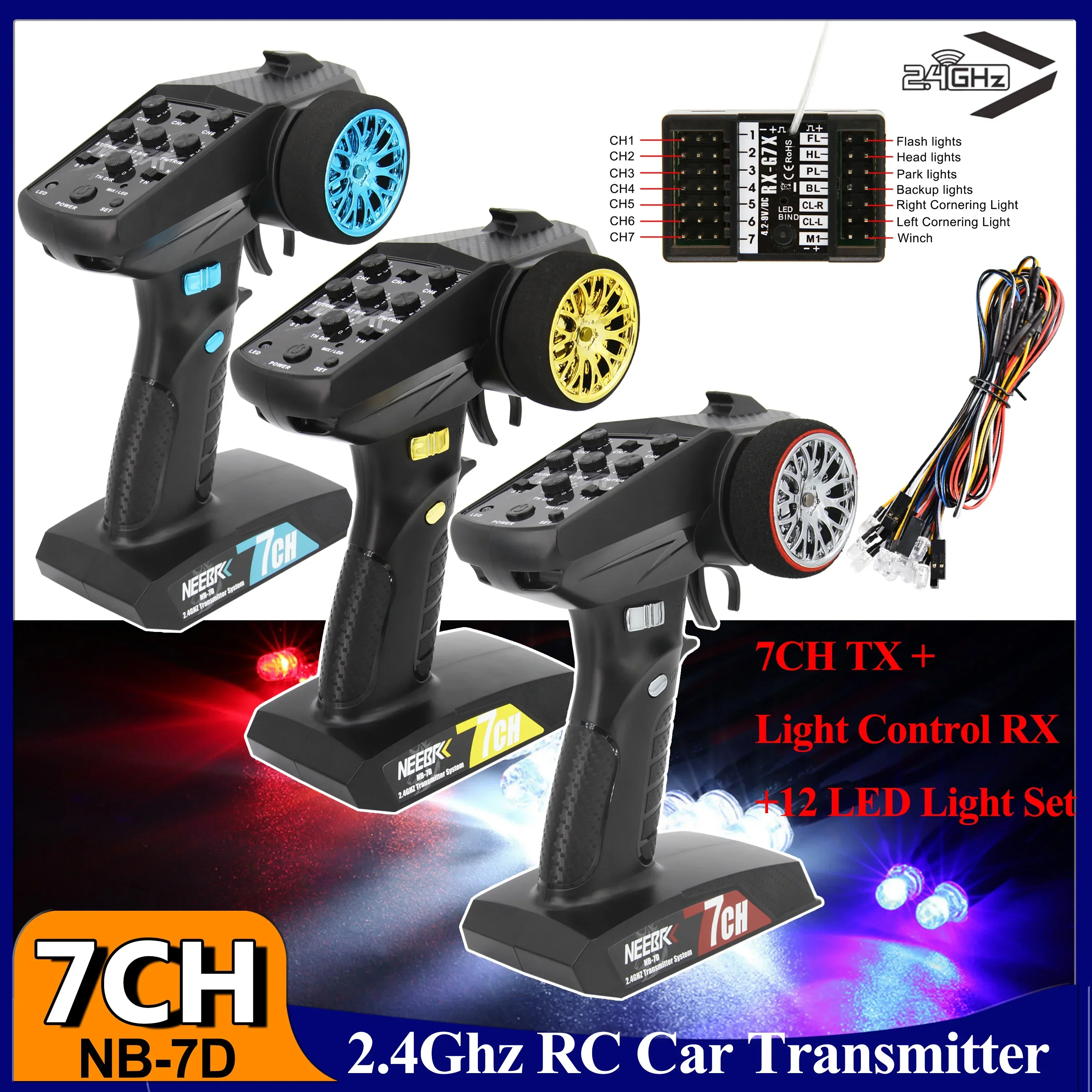 RC Car 7CH Transmitter Light Control Receiver Remote Controller 12 LED Light Set for RC Car Tank Boat Toys PK DumboRC Radiolink