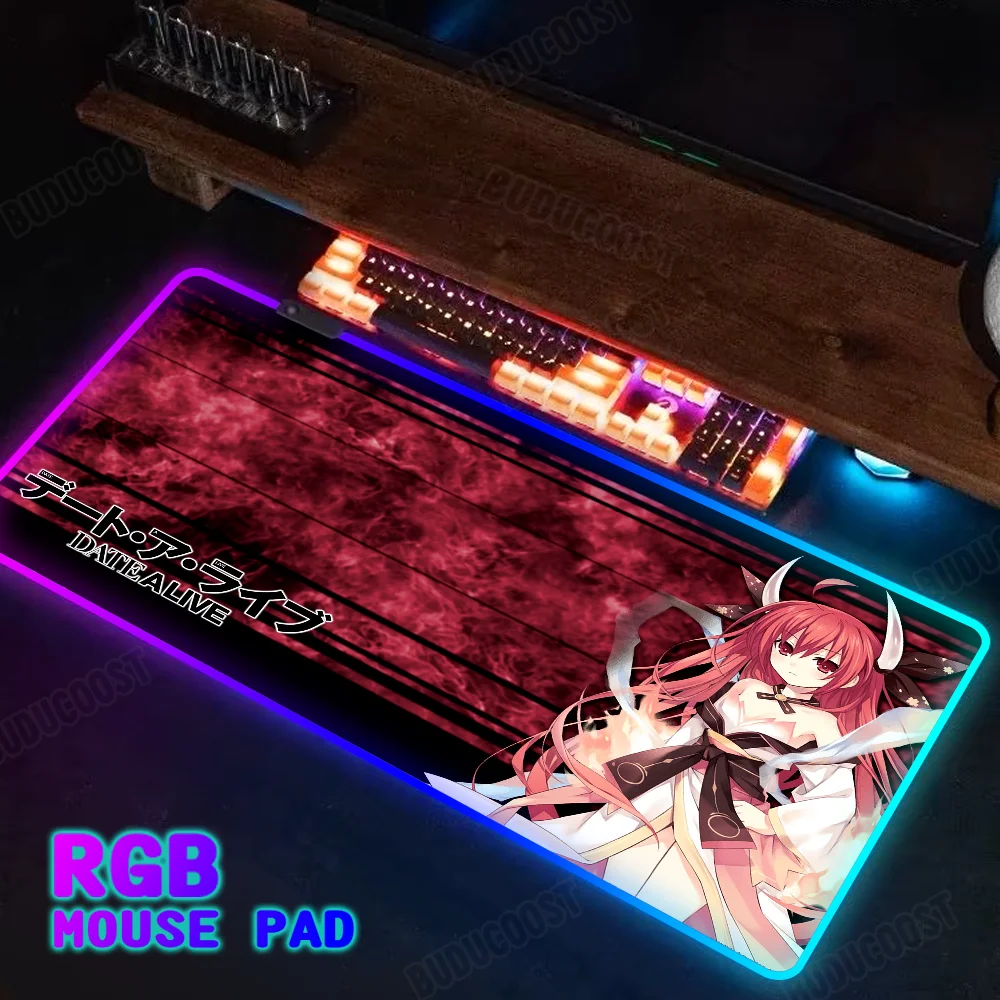 

Kawaii carpet xxl Anime Games carpet backlight table mat Date A Live Mousepad Rgb mouse pad 900x400 LED mats portable lighting