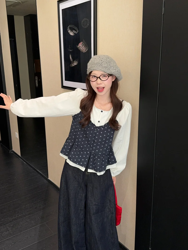 

Off Sweet Floral Long Sve irt Women's Loose Doll Sle Top Korean Gentle Sle Autumn Faion Versatile Open Cardigan