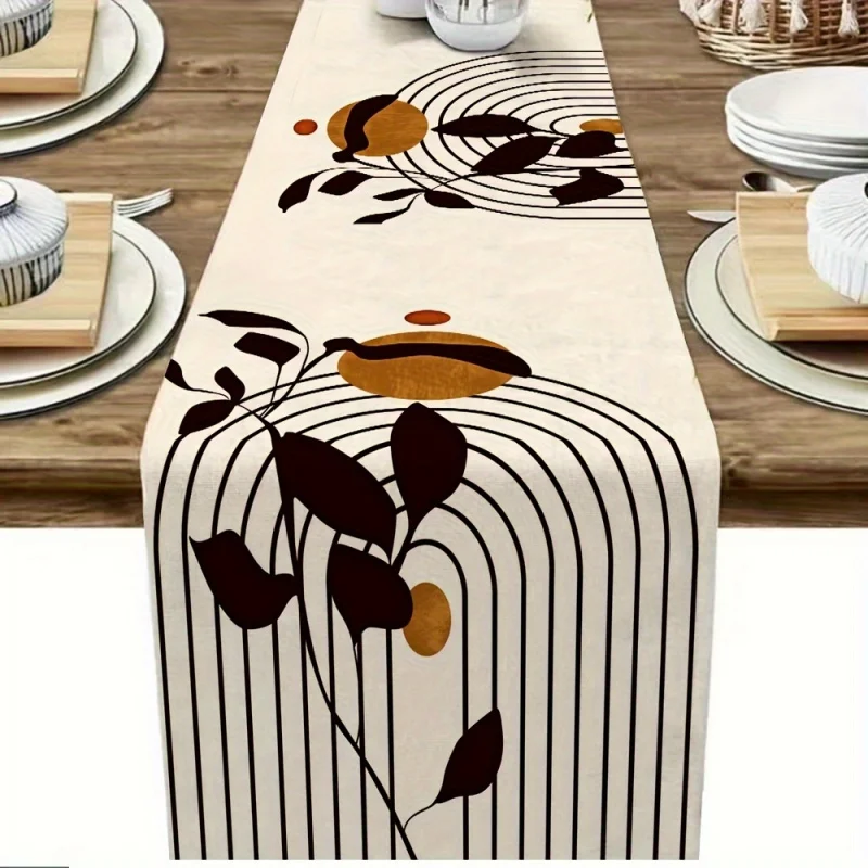 Boho Geometric Plant Table Runner Polyester Mid Century Modern Table Decor for Kitchen Dining Coffee Table Fall Home Decoration