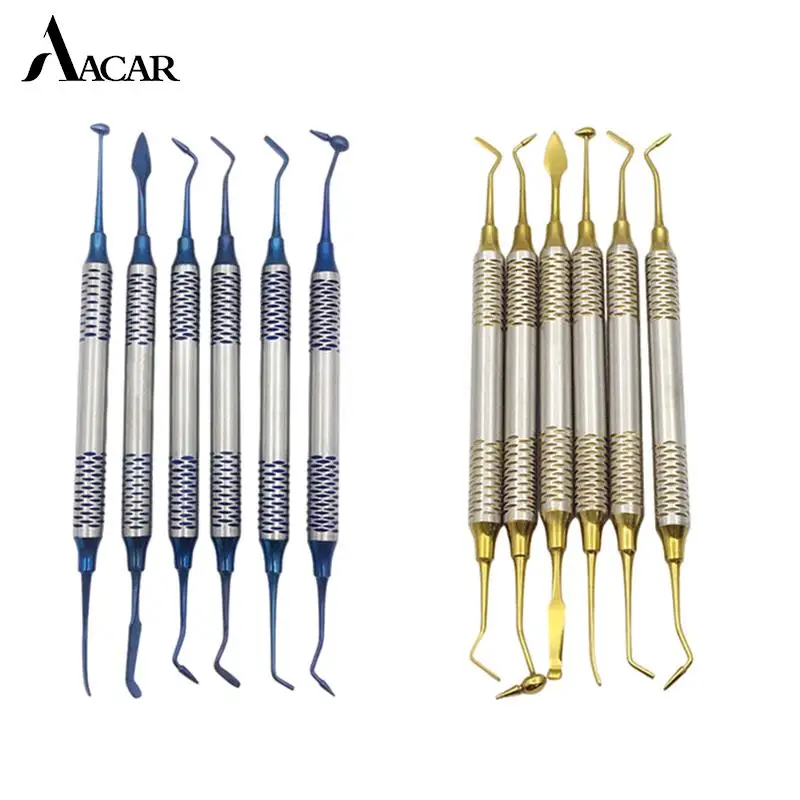 6pcs Dental Composite Resin Filling Spatula Titanium Plated Head Resin Filler Set Thick Handle Restoration Set Dental Instrument