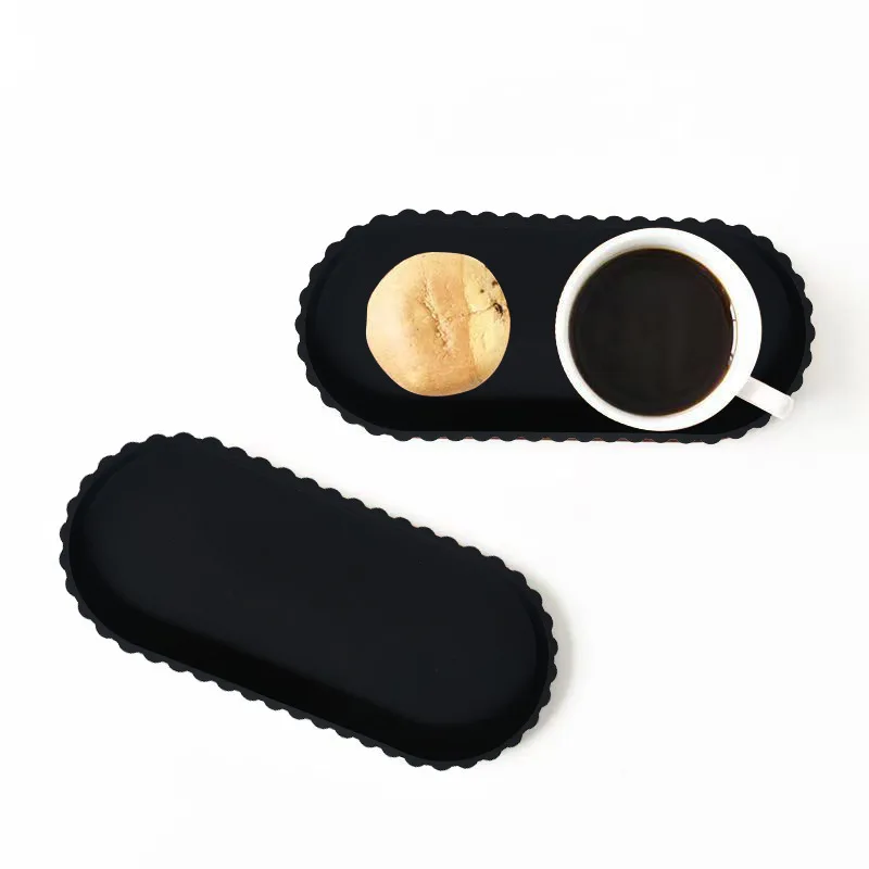 Luxury Scalloped Edge Decorative Tray Black White Oval Kitchen Display Tray Serving Tray for Countertop, Vanity & Home Decor